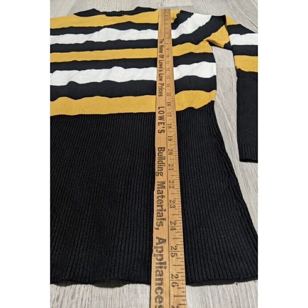 Ilanco Knit Tricot Women's Sz L Yellow Black White Stripe Top Viscose Sweater - Picture 8 of 8